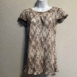 Banana Republic Silk Tan/Brown Animal Print Silk Blouse S